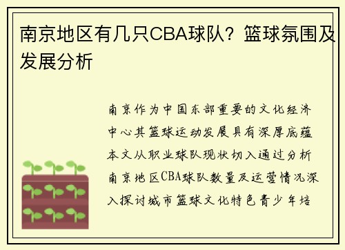 南京地区有几只CBA球队？篮球氛围及发展分析